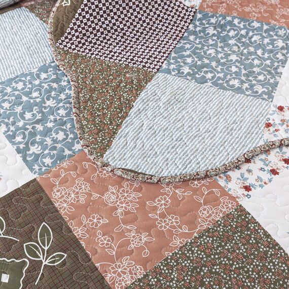 HoneiLife Bettwäsche-Set für Doppelbett, 2-teilig, Mikrofaser, wendbar, Patchwork-Bezüge, Blumen-Bettwäsche-Set, Ganzjahresdecken, Spleißen, Mokka-Rose
