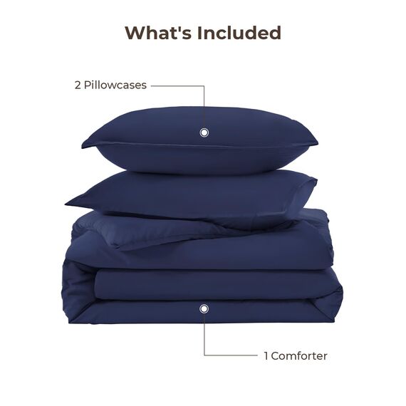 Litanika Bettwäsche-Set für King-Size-Betten, 3-teilig, leicht, einfarbig, flauschiges Bettwäsche-Set für alle Jahreszeiten, 264 x 228 cm Bettdecke und 2 Kissenbezüge, Marineblau