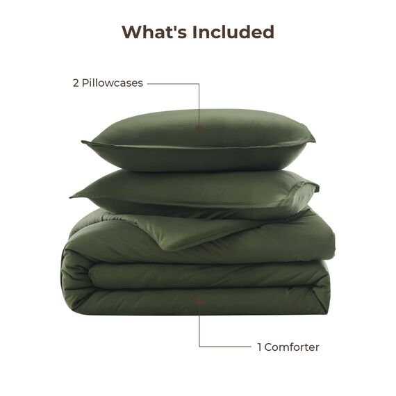 Litanika California King Bettwäsche-Set für King-Size-Betten, leicht, Sommer, weich, einfarbig, übergroß, flauschige Daunen-Alternative, 267 x 244 cm, 2 Kissenbezüge, Dunkelolivgrün