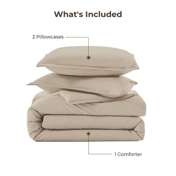 Litanika Khaki-Bettwäsche-Set, volle Größe, 3-teilig, einfarbig, Ganzjahres-Bettwäsche-Set, Daunen-Alternative (200 x 228 cm Bettdecke und 2 Kissenbezüge)