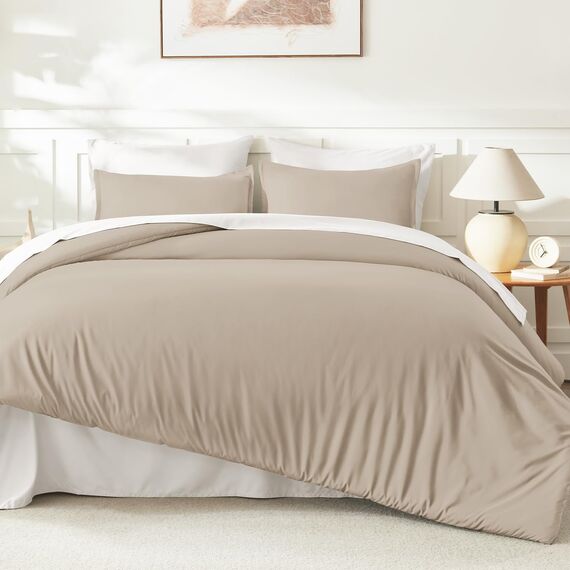 Litanika Bettwäsche-Set für King-Size-Betten, 3-teilig, einfarbig, für alle Jahreszeiten, Daunen-Alternativ-Bettwäsche-Set (277 x 228 cm Bettdecke und 2 Kissenbezüge) Khaki
