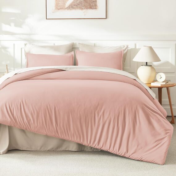 Litanika Bettwäsche-Set für Queen-Size-Betten, 3-teilig, einfarbig, einfarbig, für alle Jahreszeiten, 228 x 228 cm, 2 Kissenbezüge, Rosa