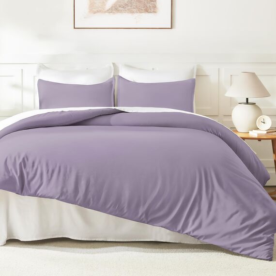 Litanika Graues Lavendel-Bettwäsche-Set, volle Größe, 3-teilig, leicht, einfarbig, flauschiges Bettwäsche-Set für alle Jahreszeiten (200 x 228 cm Bettdecke und 2 Kissenbezüge)