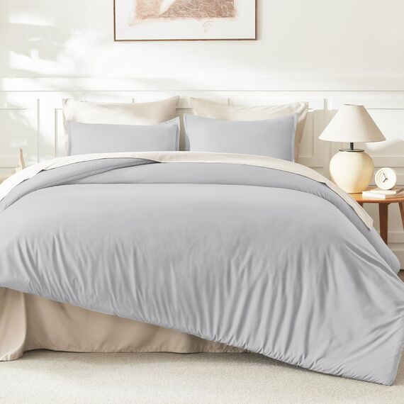 Litanika Hellgraues Bettwäscheset für Queen-Size-Betten, 3-teilig, solides Bettwäsche-Set und Kollektionen, flauschiges Bettwäsche-Set für alle Jahreszeiten (228x228 cm Bettdecke und 2 Kissenbezüge)