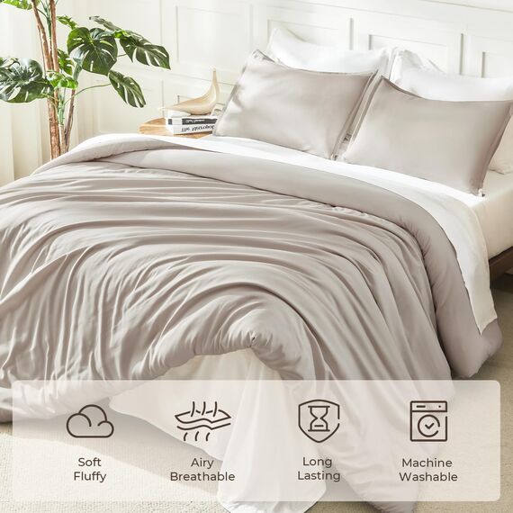 Litanika Bettwäsche-Set, Kingsize, 3-teilig, leicht, solide, flauschiges Bettwäsche-Set für alle Jahreszeiten, 277 x 228 cm, Bettdecke und 2 Kissenbezüge, Grau