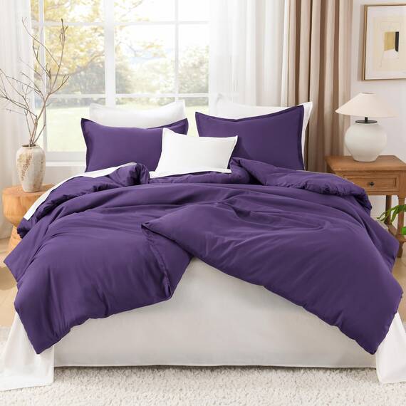 Litanika Lila Bettwäsche-Set California King Size, 3-teiliges Cal King Size, solides Bettwäsche-Set und Kollektionen, übergroße Ganzjahres-Bettwäsche (270x244 cm Bettdecke und 2 Kissenbezüge)