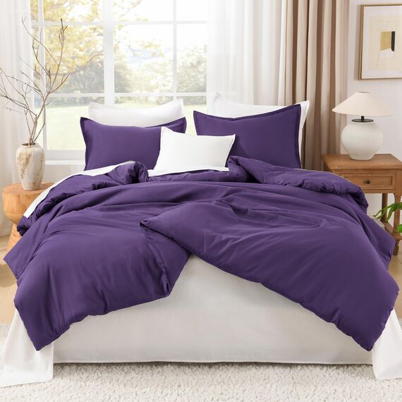 Litanika Bettwäscheset für Doppelbett, XL, leicht, einfarbig, für alle Jahreszeiten, flauschiges Bettwäsche-Set (168 x 228 cm Bettdecke und 1 Kissenbezug) Dunkelviolett