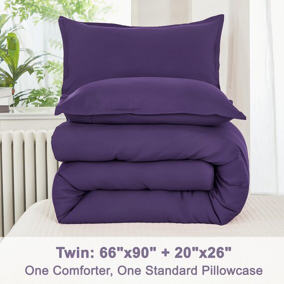 Litanika Bettwäscheset für Doppelbett, XL, leicht, einfarbig, für alle Jahreszeiten, flauschiges Bettwäsche-Set (168 x 228 cm Bettdecke und 1 Kissenbezug) Dunkelviolett