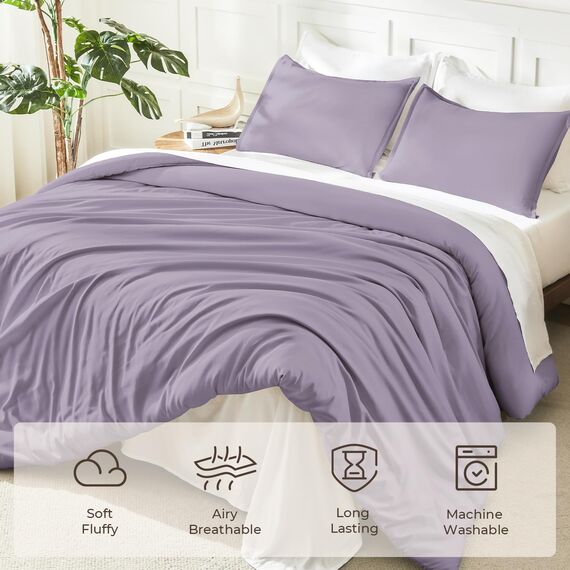 Litanika Bettwäsche-Set für King-Size-Betten, 3-teilig, leicht, einfarbig, flauschiges Bettwäsche-Set für alle Jahreszeiten, 277 x 228 cm (Bettdecke und 2 Kissenbezüge)