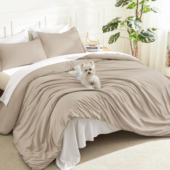Litanika Bettwäsche-Set für King-Size-Betten, 3-teilig, einfarbig, für alle Jahreszeiten, Daunen-Alternativ-Bettwäsche-Set (277 x 228 cm Bettdecke und 2 Kissenbezüge) Khaki