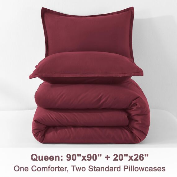 Litanika Bettwäsche-Set, Queen-Size-Größe, 3-teilig, leicht, einfarbig, für alle Jahreszeiten, flauschiges Bettwäsche-Set (228 x 228 cm Bettdecke und 2 Kissenbezüge) Burgunderrot