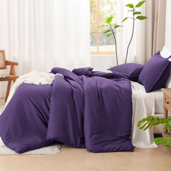 Litanika Bettwäscheset für Doppelbett, XL, leicht, einfarbig, für alle Jahreszeiten, flauschiges Bettwäsche-Set (168 x 228 cm Bettdecke und 1 Kissenbezug) Dunkelviolett