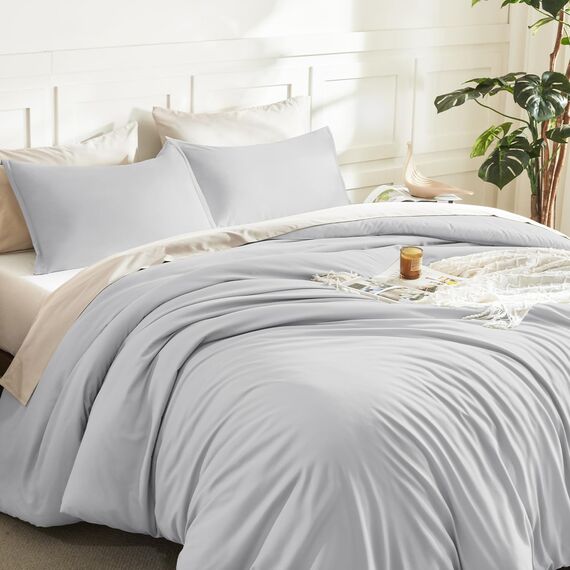 Litanika Hellgraues Bettwäscheset für Queen-Size-Betten, 3-teilig, solides Bettwäsche-Set und Kollektionen, flauschiges Bettwäsche-Set für alle Jahreszeiten (228x228 cm Bettdecke und 2 Kissenbezüge)
