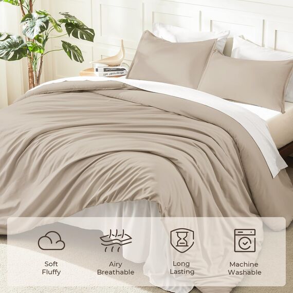 Litanika Bettwäsche-Set für King-Size-Betten, 3-teilig, einfarbig, für alle Jahreszeiten, Daunen-Alternativ-Bettwäsche-Set (277 x 228 cm Bettdecke und 2 Kissenbezüge) Khaki