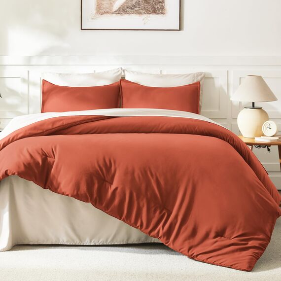 Litanika Bettwäsche-Set für King-Size-Bett, 3-teilig, Terrakotta, Boho, leicht, flauschig, solide, rostfarben, für alle Jahreszeiten (277 x 228 cm Bettdecke und 2 Kissenbezüge)