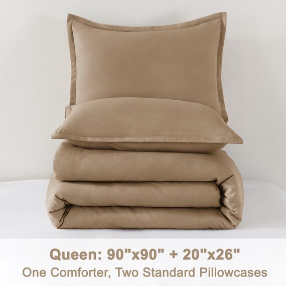 Litanika Bettwäsche-Set für Queen-Size-Betten, 3-teilig, einfarbig, flauschiges Bettwäsche-Set für alle Jahreszeiten, 228 x 228 cm, Taupe