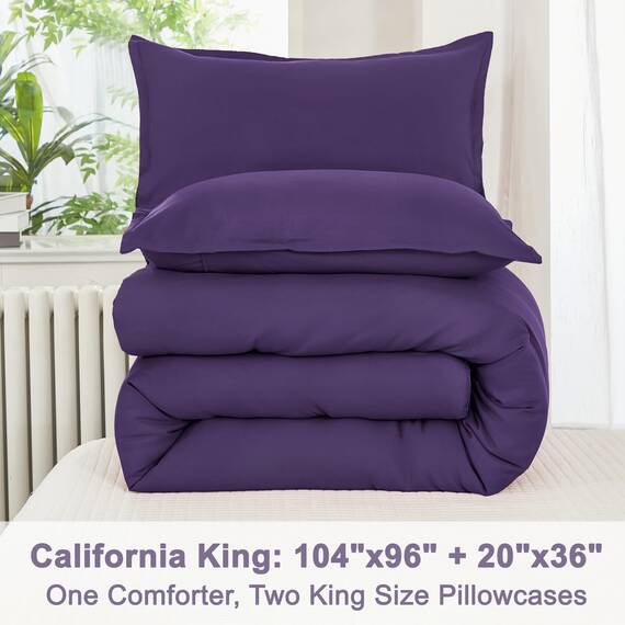 Litanika Lila Bettwäsche-Set California King Size, 3-teiliges Cal King Size, solides Bettwäsche-Set und Kollektionen, übergroße Ganzjahres-Bettwäsche (270x244 cm Bettdecke und 2 Kissenbezüge)
