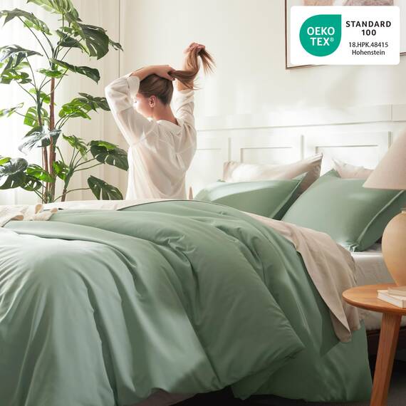 Litanika Übergroßes Bettwäsche-Set für King-Size-Bett, 3-teilig, Salbeigrün, leicht, einfarbig, für alle Jahreszeiten, flauschiges Bettwäsche-Set (1 Bettdecke und 2 Kissenbezüge)