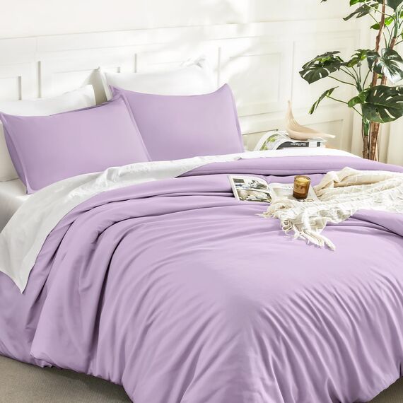 Litanika Bettwäsche-Set für Queen-Size-Betten, leicht, einfarbig, für alle Jahreszeiten, flauschiges Bettwäsche-Set (228 x 228 cm Bettdecke und 2 Kissenbezüge) Lavendelviolett