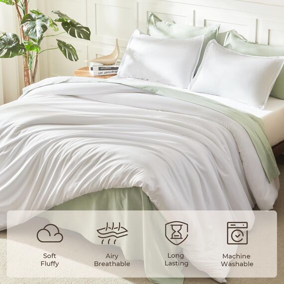 Litanika Weißes Bettdecken-Set für Queen-Size-Betten, 3-teilig, leicht, einfarbig, für alle Jahreszeiten, flauschiges Bettwäsche-Set (228 x 228 cm Bettdecke und 2 Kissenbezüge)