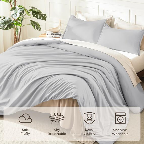 Litanika Hellgraues Bettwäscheset für King-Size-Betten, 3-teilig, solides Bettwäsche-Set und Kollektionen, flauschiges Bettwäsche-Set für alle Jahreszeiten (261x228 cm Bettdecke und 2 Kissenbezüge)