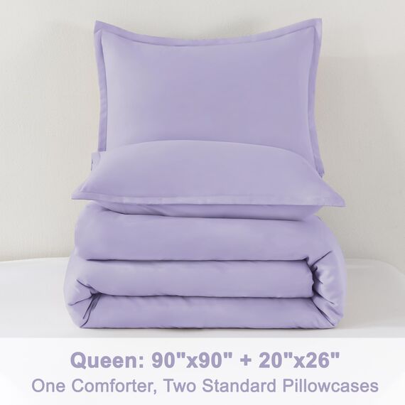 Litanika Bettwäsche-Set für Queen-Size-Betten, leicht, einfarbig, für alle Jahreszeiten, flauschiges Bettwäsche-Set (228 x 228 cm Bettdecke und 2 Kissenbezüge) Lavendelviolett