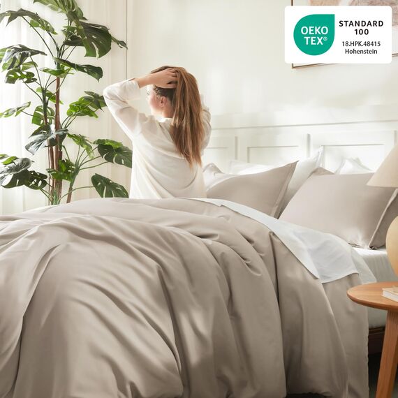 Litanika Oatmeal Steppdecke, Queen-Size-Größe, 3-teilig, leicht, solide, flauschiges Bettwäsche-Set für alle Jahreszeiten, 228 x 228 cm (Bettdecke und 2 Kissenbezüge)