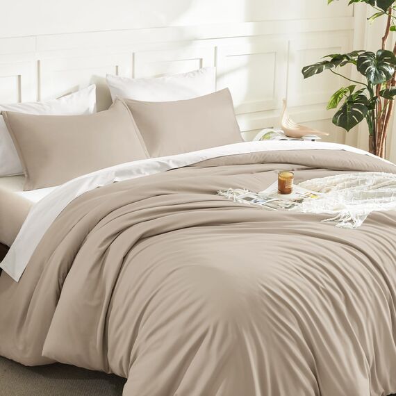 Litanika Bettwäsche-Set für King-Size-Betten, 3-teilig, einfarbig, für alle Jahreszeiten, Daunen-Alternativ-Bettwäsche-Set (277 x 228 cm Bettdecke und 2 Kissenbezüge) Khaki