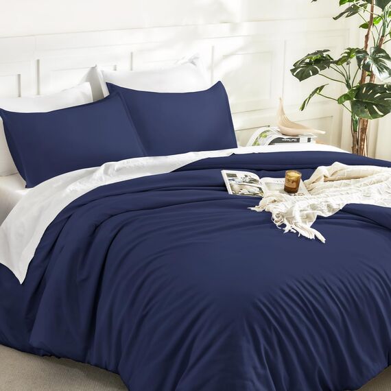 Litanika Bettwäsche-Set für King-Size-Betten, 3-teilig, leicht, einfarbig, flauschiges Bettwäsche-Set für alle Jahreszeiten, 264 x 228 cm Bettdecke und 2 Kissenbezüge, Marineblau