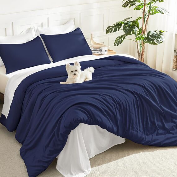 Litanika Bettwäsche-Set für King-Size-Betten, 3-teilig, leicht, einfarbig, flauschiges Bettwäsche-Set für alle Jahreszeiten, 264 x 228 cm Bettdecke und 2 Kissenbezüge, Marineblau
