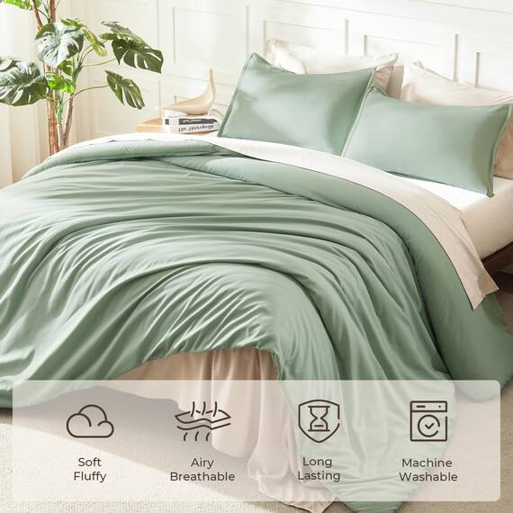 Litanika Übergroßes Bettwäsche-Set für King-Size-Bett, 3-teilig, Salbeigrün, leicht, einfarbig, für alle Jahreszeiten, flauschiges Bettwäsche-Set (1 Bettdecke und 2 Kissenbezüge)