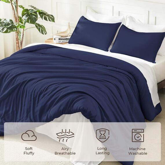 Litanika Bettwäsche-Set für King-Size-Betten, 3-teilig, leicht, einfarbig, flauschiges Bettwäsche-Set für alle Jahreszeiten, 264 x 228 cm Bettdecke und 2 Kissenbezüge, Marineblau