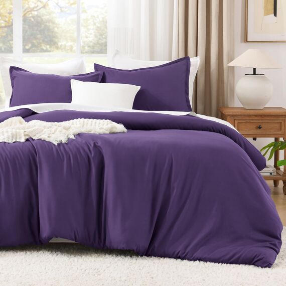 Litanika Bettwäscheset für Doppelbett, XL, leicht, einfarbig, für alle Jahreszeiten, flauschiges Bettwäsche-Set (168 x 228 cm Bettdecke und 1 Kissenbezug) Dunkelviolett