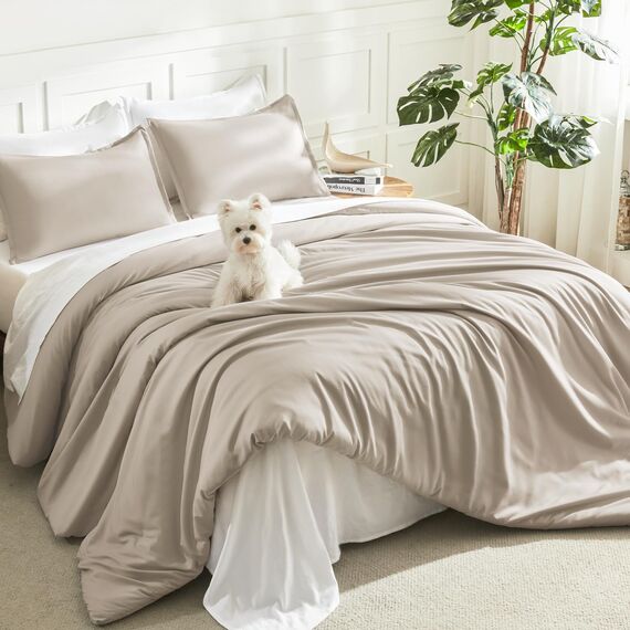 Litanika Oatmeal Steppdecke, Queen-Size-Größe, 3-teilig, leicht, solide, flauschiges Bettwäsche-Set für alle Jahreszeiten, 228 x 228 cm (Bettdecke und 2 Kissenbezüge)
