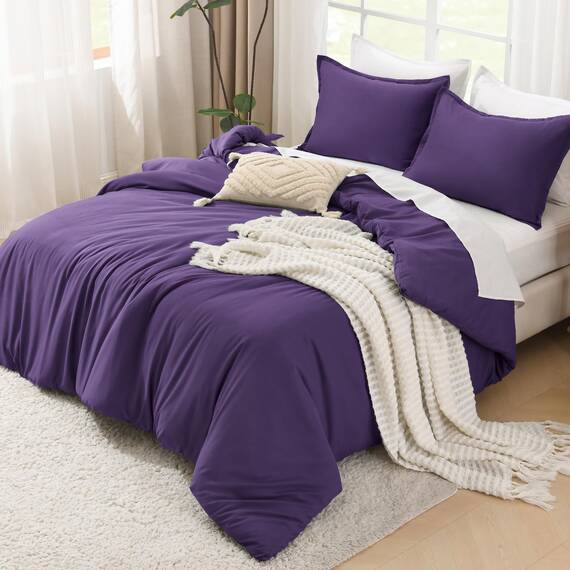 Litanika Lila Bettwäsche-Set California King Size, 3-teiliges Cal King Size, solides Bettwäsche-Set und Kollektionen, übergroße Ganzjahres-Bettwäsche (270x244 cm Bettdecke und 2 Kissenbezüge)