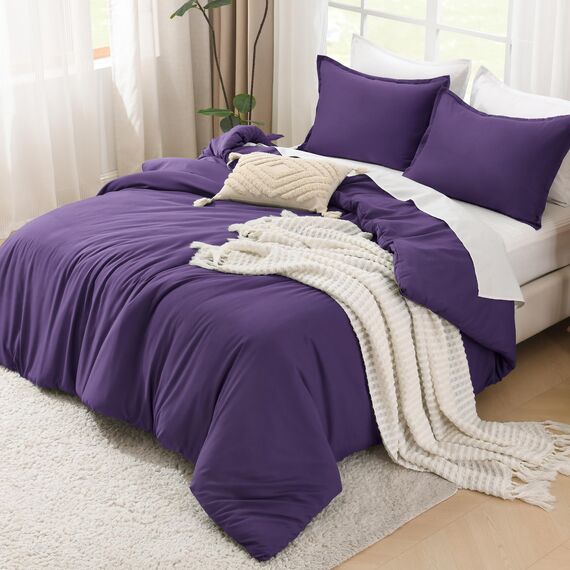 Litanika Bettwäscheset für Doppelbett, XL, leicht, einfarbig, für alle Jahreszeiten, flauschiges Bettwäsche-Set (168 x 228 cm Bettdecke und 1 Kissenbezug) Dunkelviolett