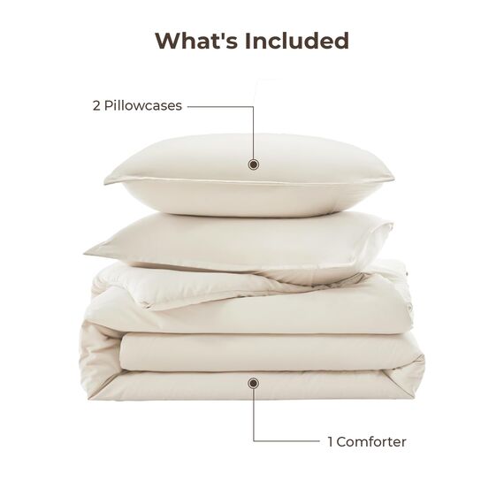 Litanika Übergroße King-Size-Bettdecke, 128 x 120 cm, Beige, 3-teilig, leicht, einfarbig, für alle Jahreszeiten, flauschiges Bettwäsche-Set (1 Bettdecke und 2 Kissenbezüge)