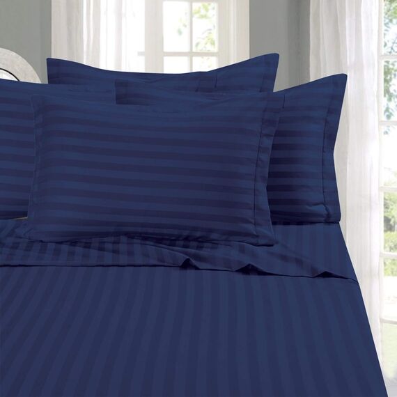 Elegant Comfort Stripe Bed Sheets Bettlaken, Marineblau, Queen