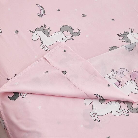 UOZZI BEDDING Bed in a Bag 6-teiliges Einhorn in Doppelgröße mit Regenbogenstern – weiche Mikrofaser, wendbares Bettdecken-Set (1 Bettdecke, 2 Kissenbezüge, 1 Spannbetttuch, 1 Kissenbezüge)