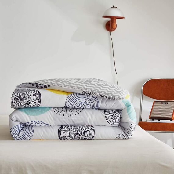 Uozzi Bedding Bunte Punkte, Bettbezug-Set, Doppelbett, rosa, gelb, grau, blau, Kreise, wendbar, Alternative 800 TC Kinder-Bettwäsche-Set, 1 Mikrofaser-Steppdecke mit 2 Kissenbezügen