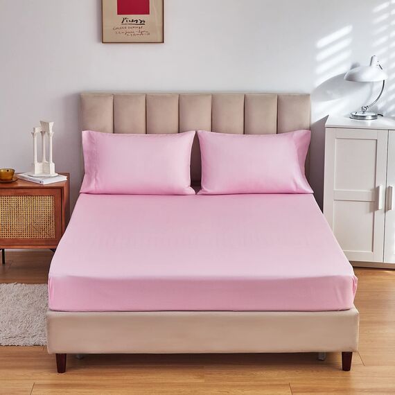 Bettwäsche-Set mit Blumenmuster, graues Bett in einer Tasche, 7-teilig, Queen-Size-Größe, Rosa, Weiß, Blumenmuster, Mikrofaser, wendbares Bettwäsche-Set (1 Steppdecke, 2 Kissenbezüge, 1 rosa Bettlaken