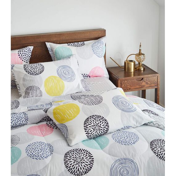 7-teiliges Bettwäsche-Set für Queen-Size-Bett in einer Tasche, bunte Punkte, weiche Mikrofaser, wendbares Bettwäsche-Set (1 Steppdecke, 2 Kissenbezüge, 1 Bettlaken, 1 Spannbetttuch, 2 Kissenbezüge)