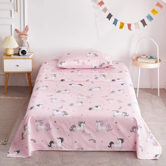 Uozzi Bedding Bed in a Bag 7-teiliges Queen-Size-Bettwäsche-Set mit Einhorn-Motiv, rosa mit Regenbogen-Stern – weiche Mikrofaser, Wendebettwäsche-Set (1 Steppdecke, 1 Spannbetttuch, 2 Kissenbezüge)