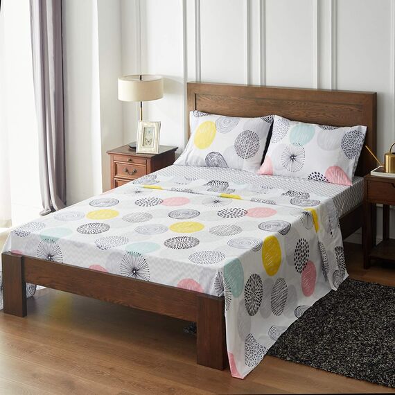 7-teiliges Bettwäsche-Set für Queen-Size-Bett in einer Tasche, bunte Punkte, weiche Mikrofaser, wendbares Bettwäsche-Set (1 Steppdecke, 2 Kissenbezüge, 1 Bettlaken, 1 Spannbetttuch, 2 Kissenbezüge)