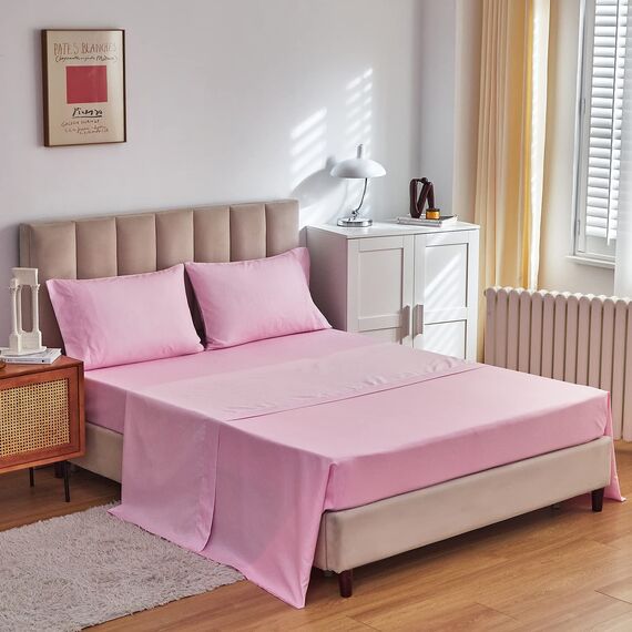 Bettwäsche-Set mit Blumenmuster, graues Bett in einer Tasche, 6-teilig, Doppelbettgröße, rosa, weiß, florales Mikrofaser, wendbar, Bettwäsche-Set (1 Bettdecke, 1 Spannbetttuch, 1 Kissenbezug)