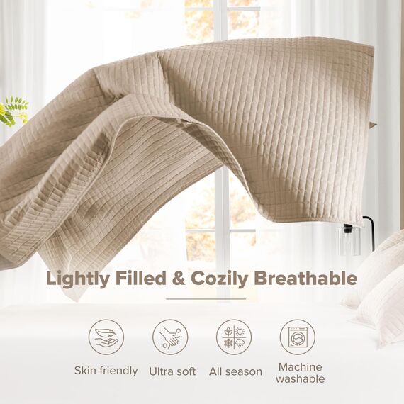 Comfort Spaces Kienna Steppdecken-Set, luxuriös, doppelseitige Nähte, für alle Jahreszeiten, leicht, Tagesdecke, Bettdecke, passende Kissenbezüge, Full/Queensize, 228,6 x 228,6 cm, Taupe