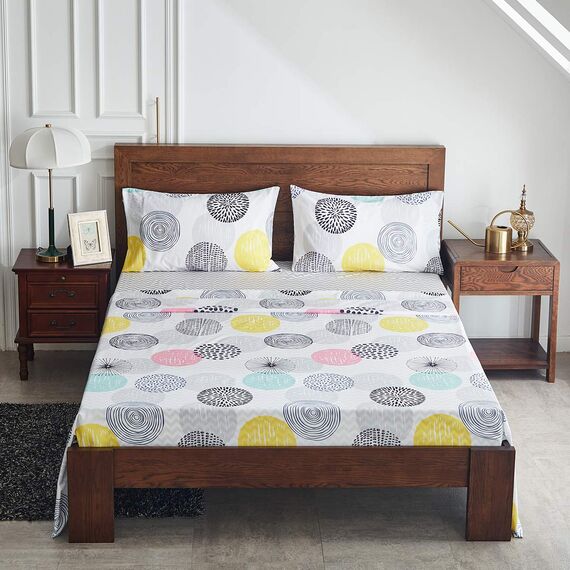 Uozzi Bedding Bett in einer Tasche, 7-teilig, King-Size-Größe, bunte Punkte, weiche Mikrofaser, wendbares Bettdecken-Set (1 x Bettdecke, 2 x Kissenbezüge, 1 x Spannbetttuch, 2 x Kissenbezüge)