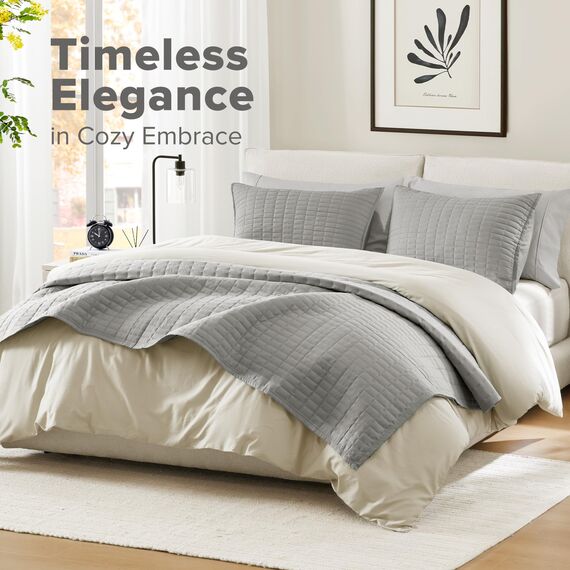 Comfort Spaces - CS14-0060 Kienna Steppdecke, Tagesdecke, ultraweich, hypoallergen, für alle Jahreszeiten, leichte Füllung, genähte Bettwäsche, King-Size-Bett, 264,2 x 228,6 cm, grau, 2-teilig