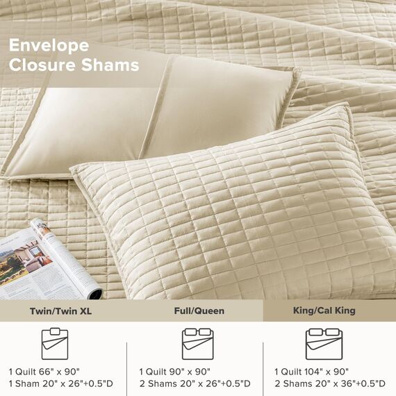 Comfort Spaces Kienna Bettwäsche-Set, luxuriös, doppelseitig, für alle Jahreszeiten, leicht, Tagesdecke, passende Kissenbezüge, King-Size-Bett (264,2 x 228,6 cm), elfenbeinfarben, 3-teilig
