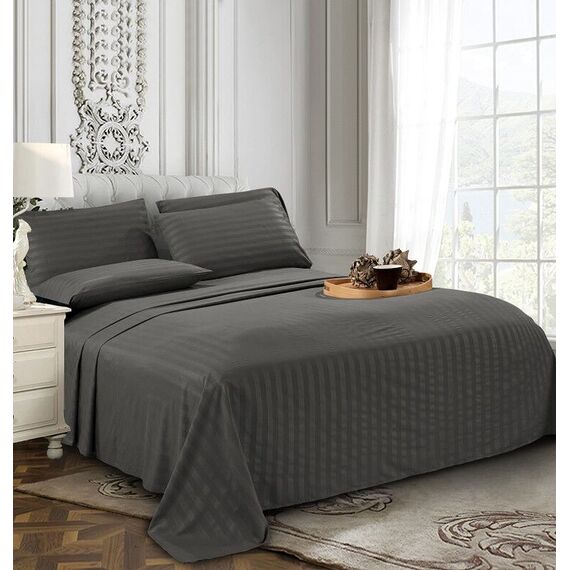 Eleganten Komfort Best, Weichsten, coziest 6 Tabelle Sets. – 1500 Fadenzahl Ägyptische Qualität Luxuriöse knitterfrei 6 Damast Streifen Bettwäsche, King grau